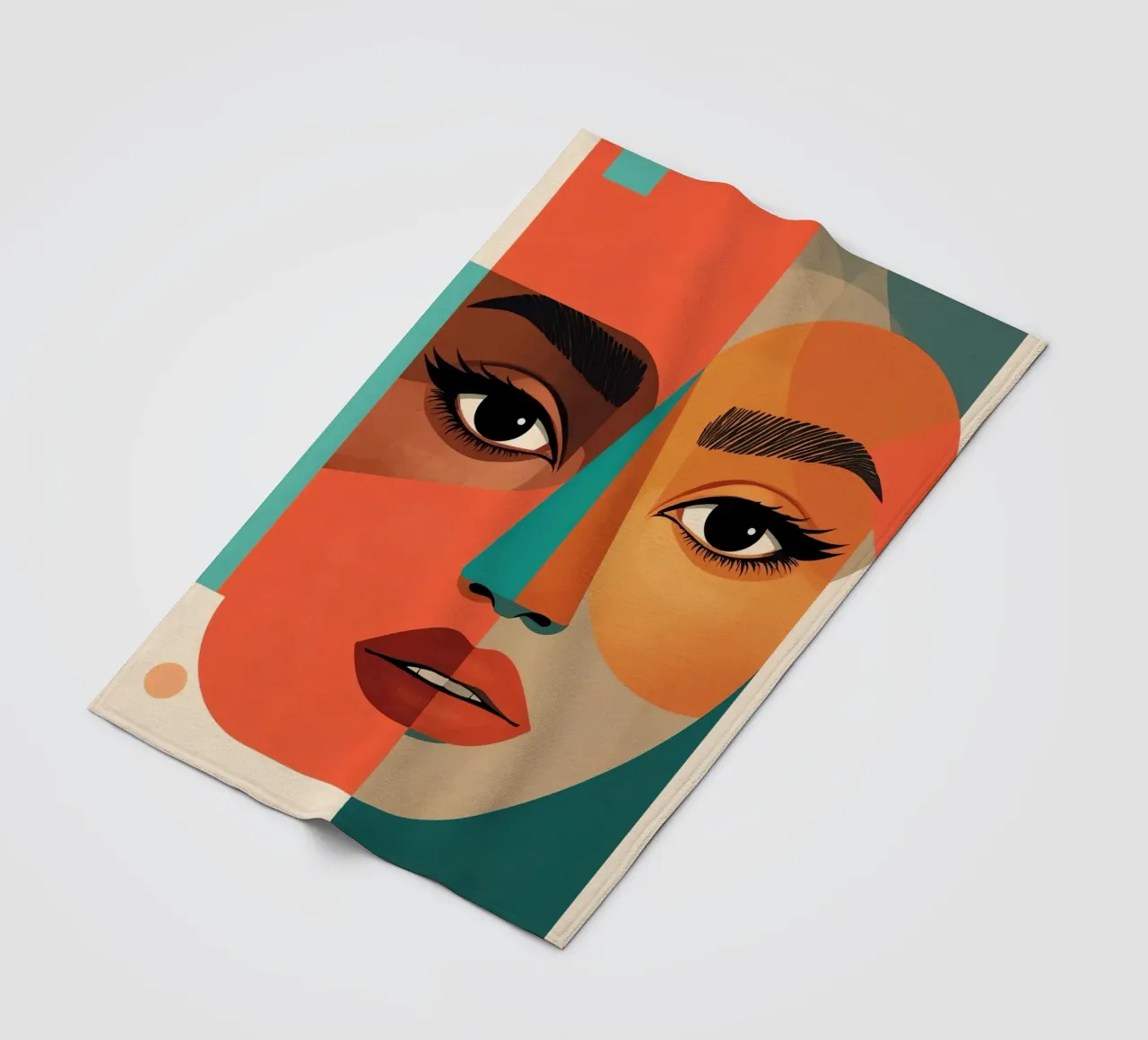 Geometric Abstract Portrait of Woman with Angular Shapes fleece blanket by DesignDoodle