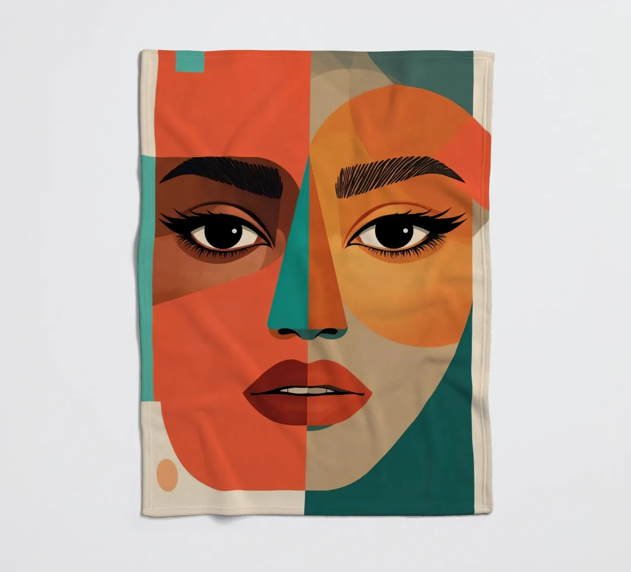 Geometric Abstract Portrait of Woman with Angular Shapes fleece blanket by DesignDoodle