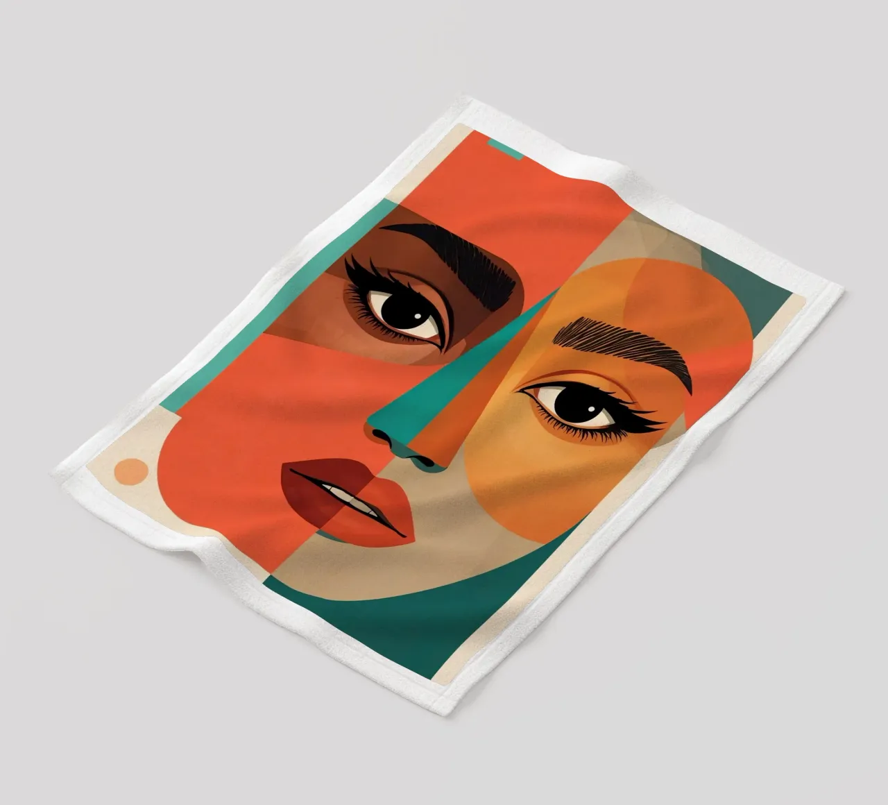 Geometric Abstract Portrait of Woman with Angular Shapes fleece blanket by DesignDoodle