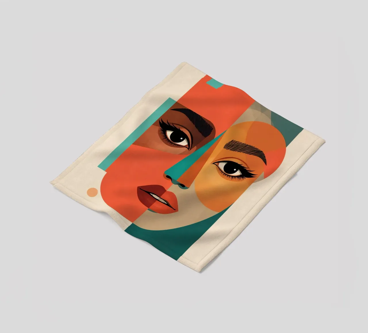 Geometric Abstract Portrait of Woman with Angular Shapes fleece blanket by DesignDoodle