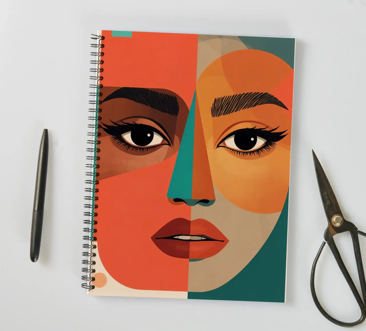 Geometric Abstract Portrait of Woman with Angular Shapes spiral notebook by DesignDoodle