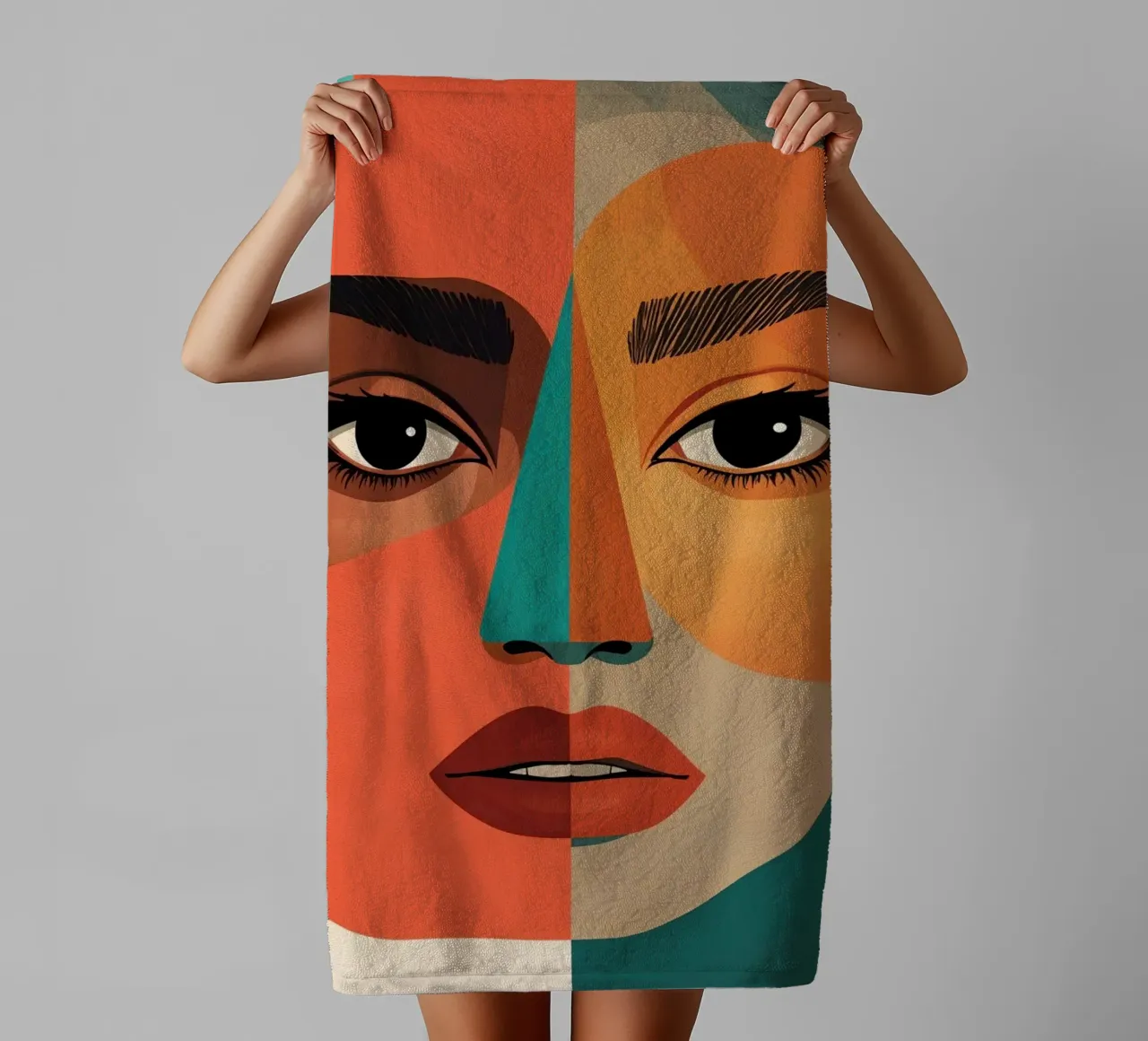 Geometric Abstract Portrait of Woman with Angular Shapes towel by DesignDoodle