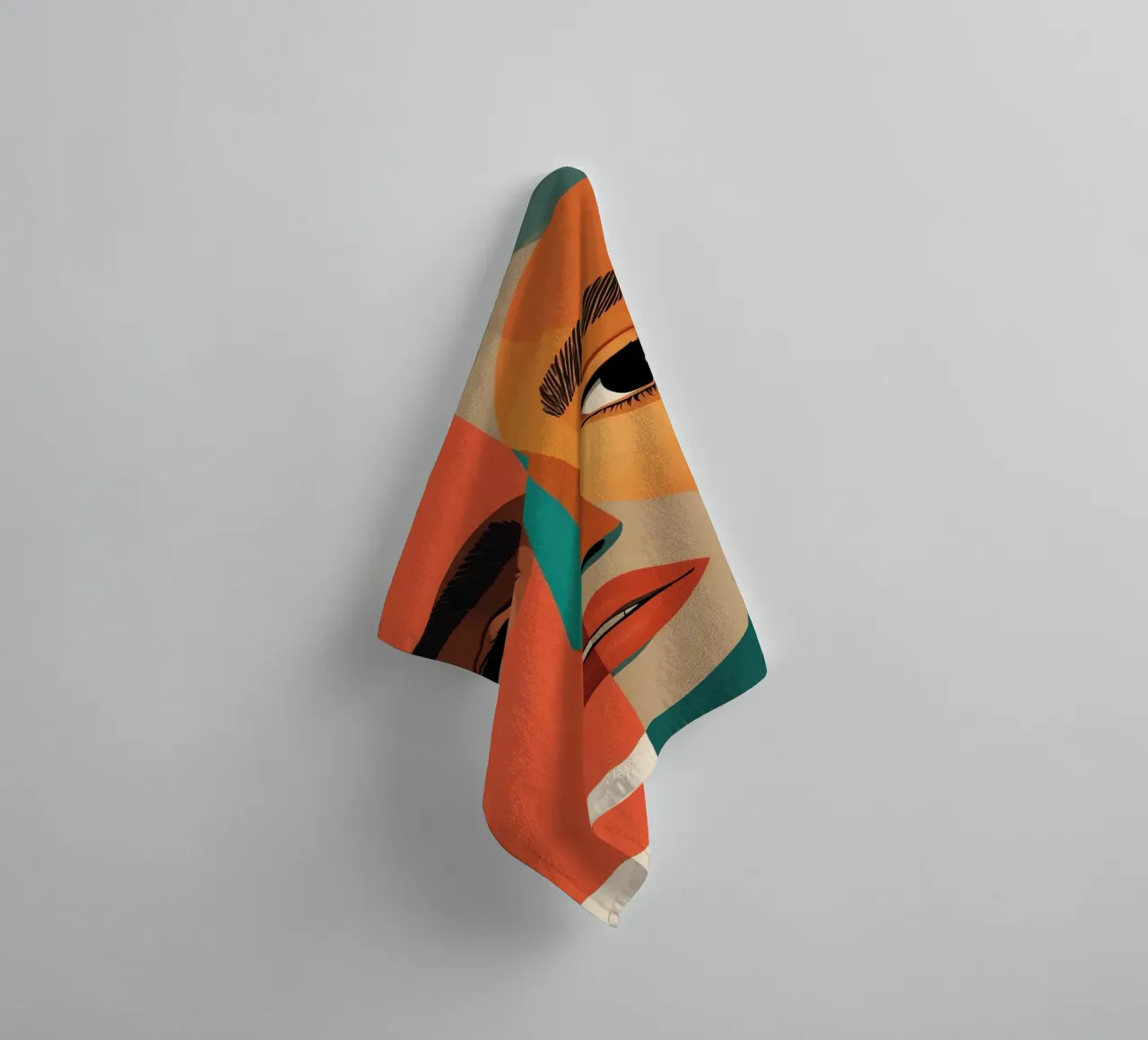 Geometric Abstract Portrait of Woman with Angular Shapes towel by DesignDoodle