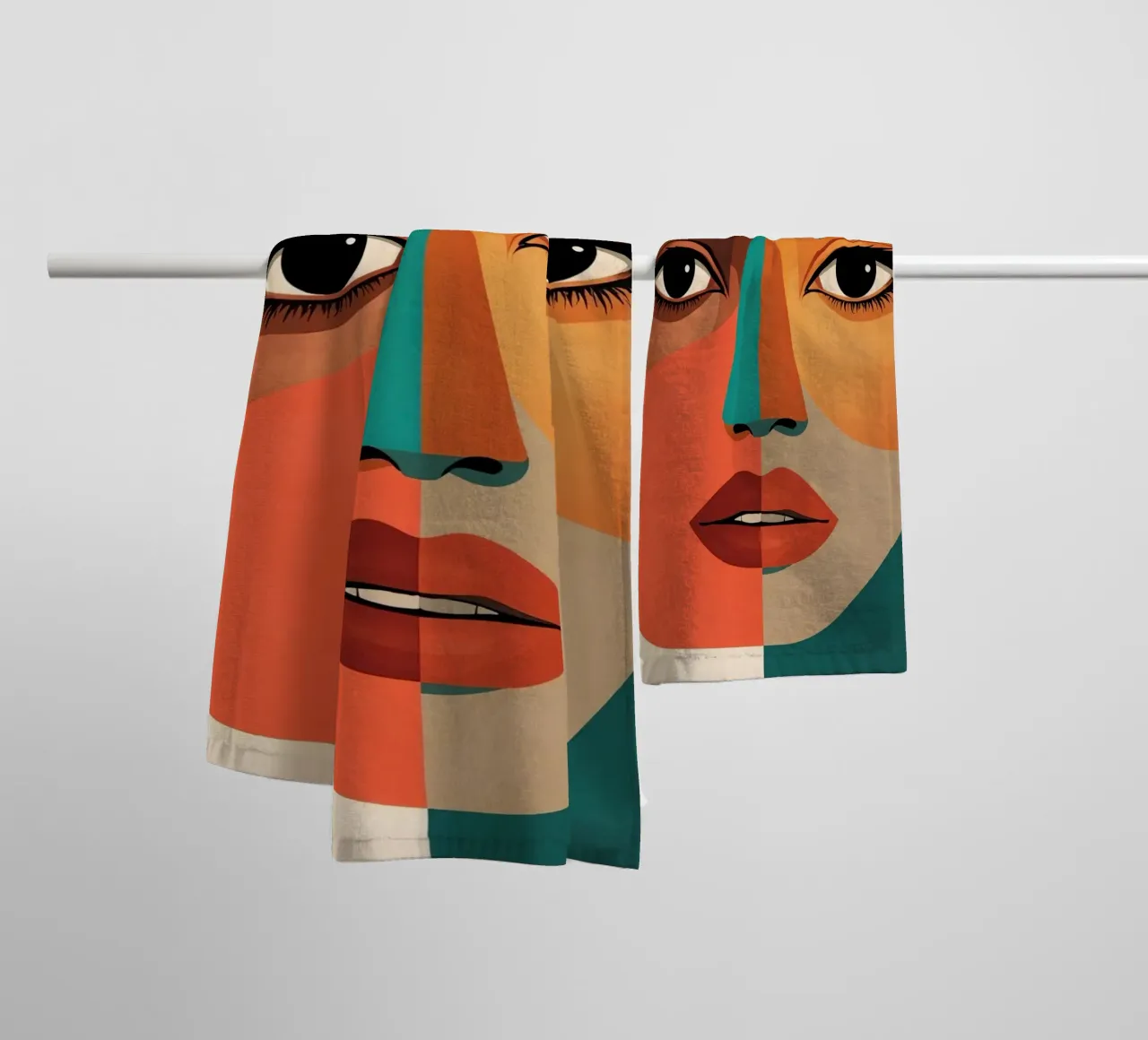 Geometric Abstract Portrait of Woman with Angular Shapes towel by DesignDoodle