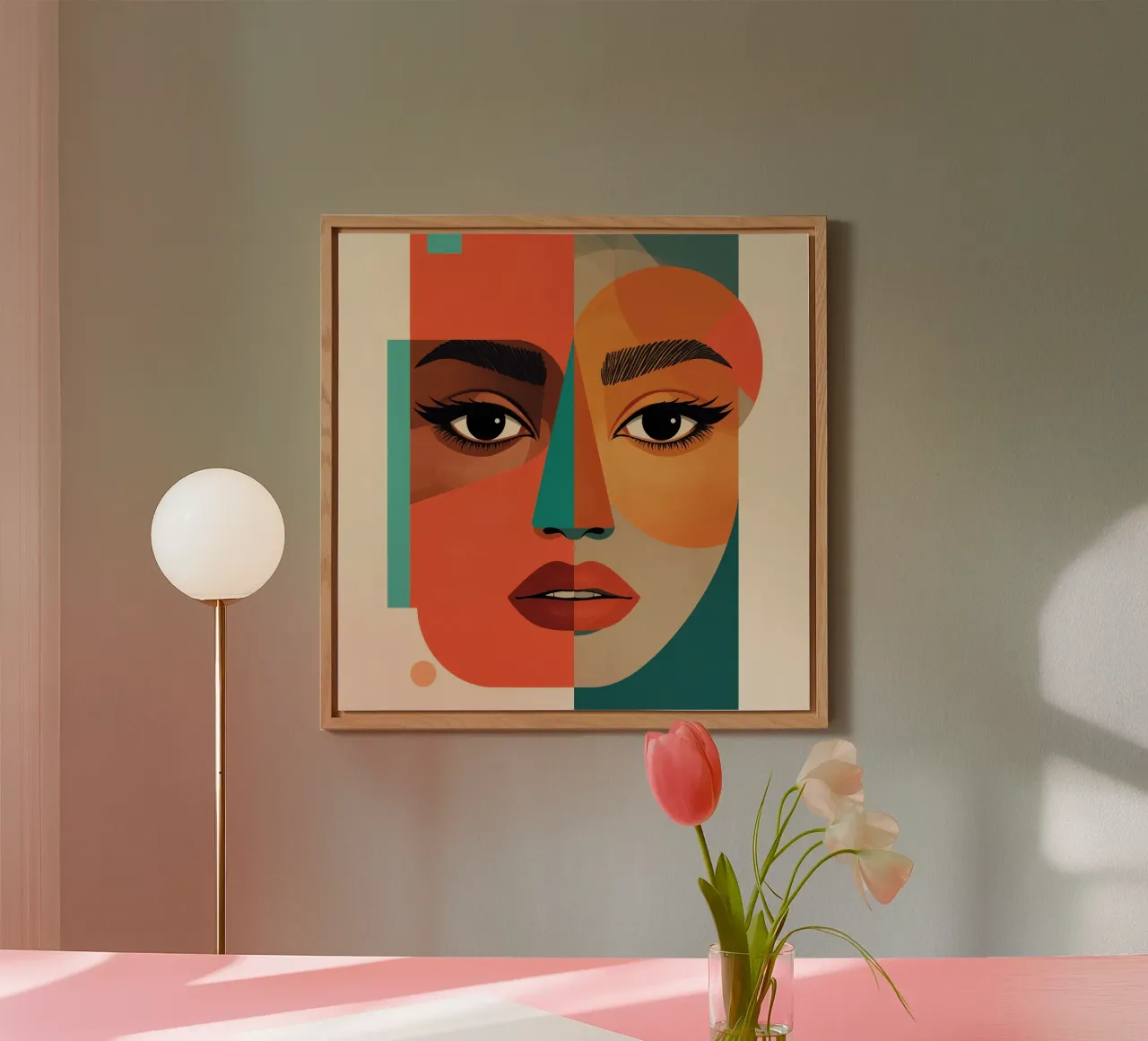 Geometric Abstract Portrait of Woman with Angular Shapes alu-dibond by DesignDoodle