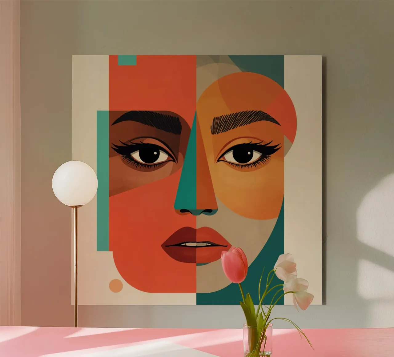 Geometric Abstract Portrait of Woman with Angular Shapes alu-dibond by DesignDoodle