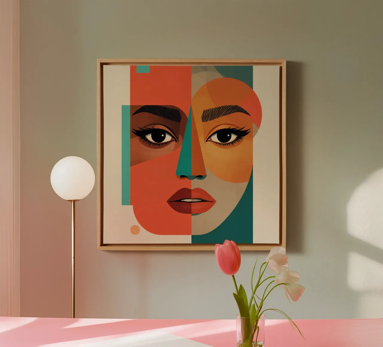 Geometric Abstract Portrait of Woman with Angular Shapes canvas with Floater frame by DesignDoodle