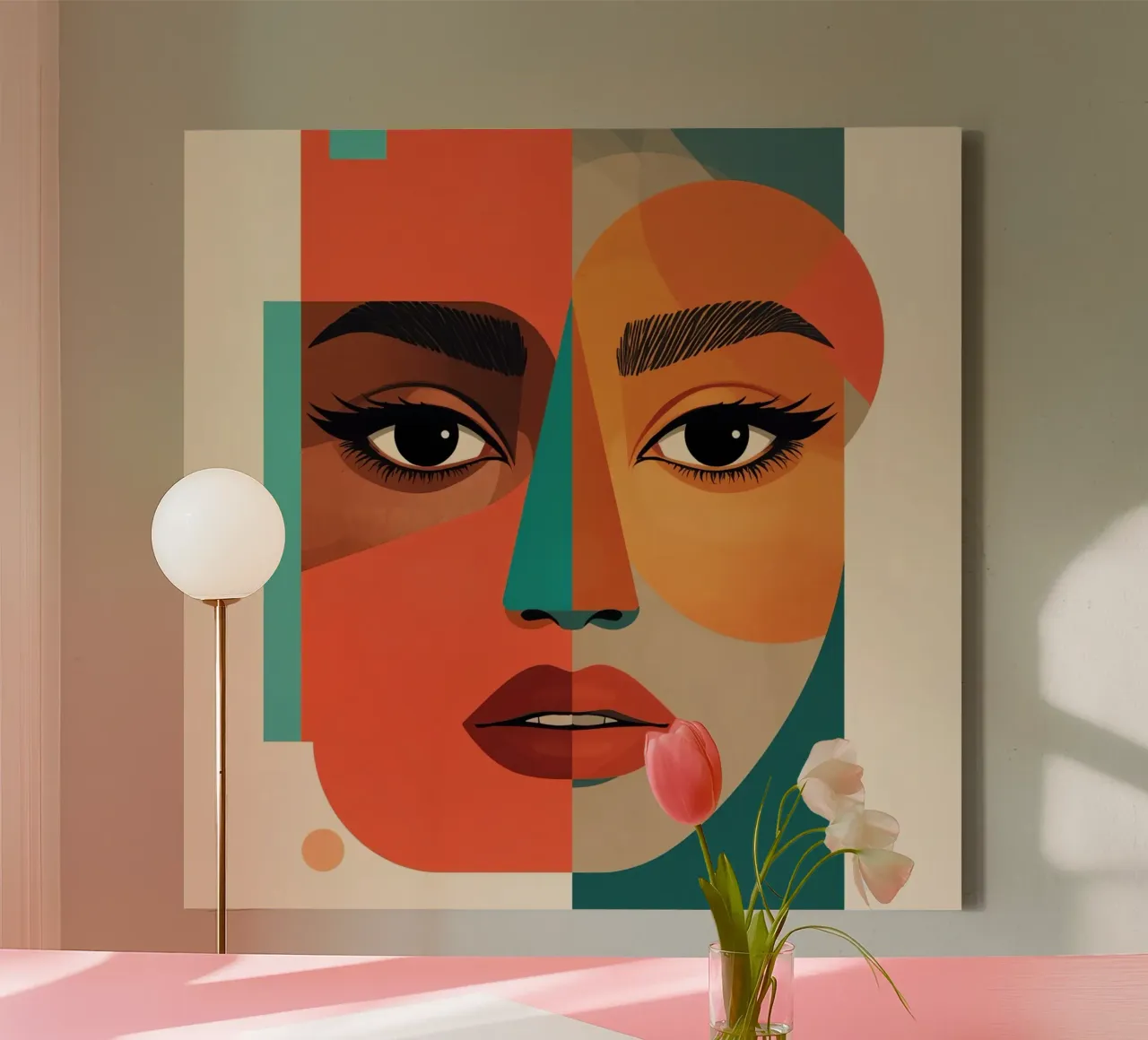 Geometric Abstract Portrait of Woman with Angular Shapes canvas with Floater frame by DesignDoodle