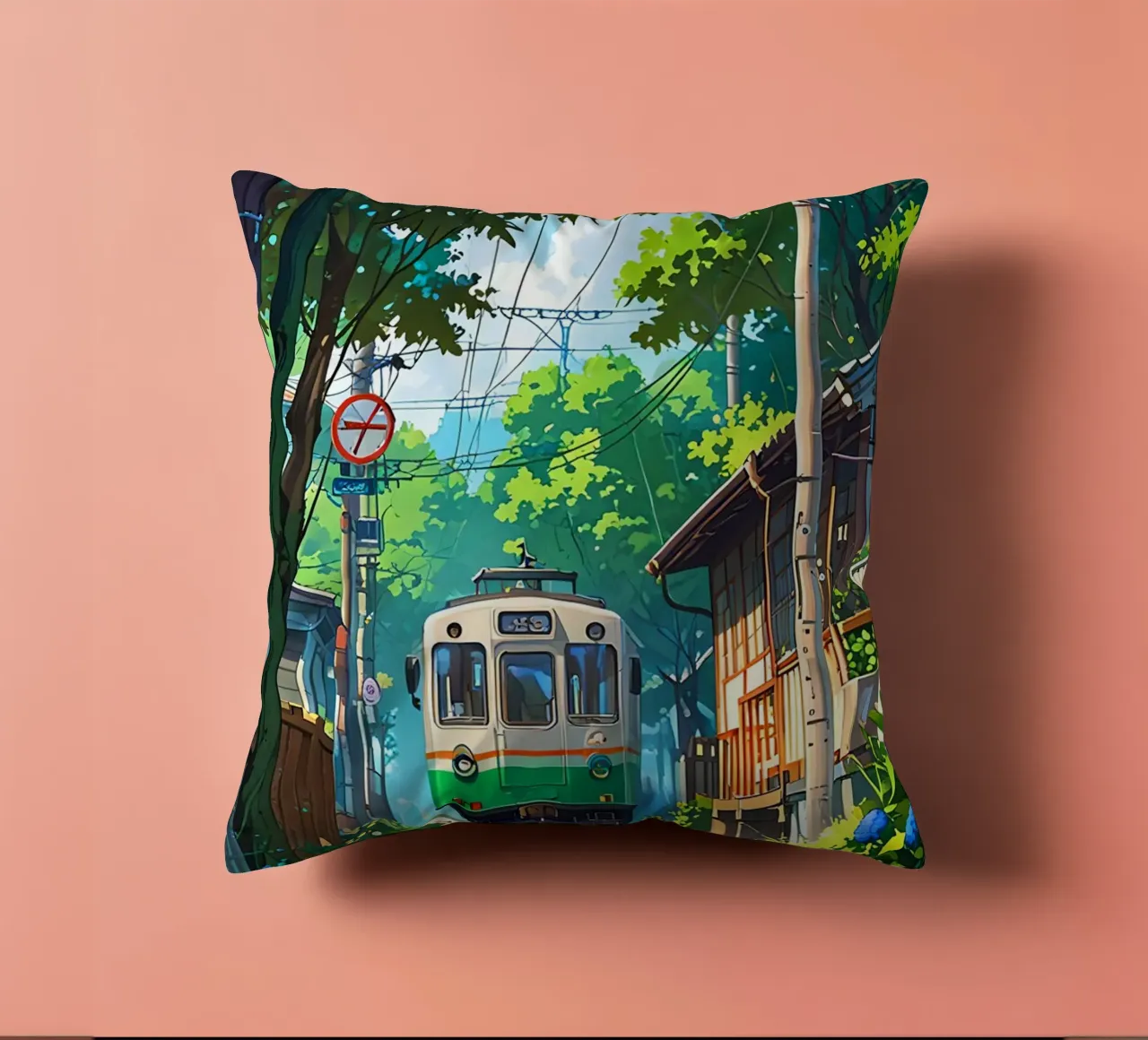 Train With Japan  Vibes cuscino da Jeff Studio