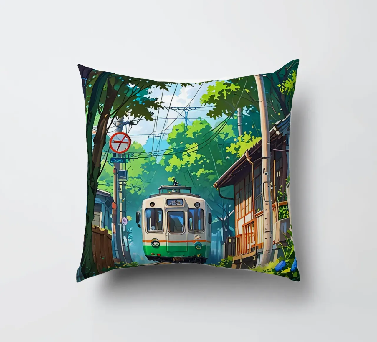 Train With Japan  Vibes cuscino da Jeff Studio