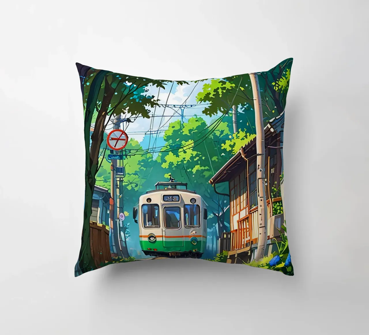 Train With Japan  Vibes cuscino da Jeff Studio