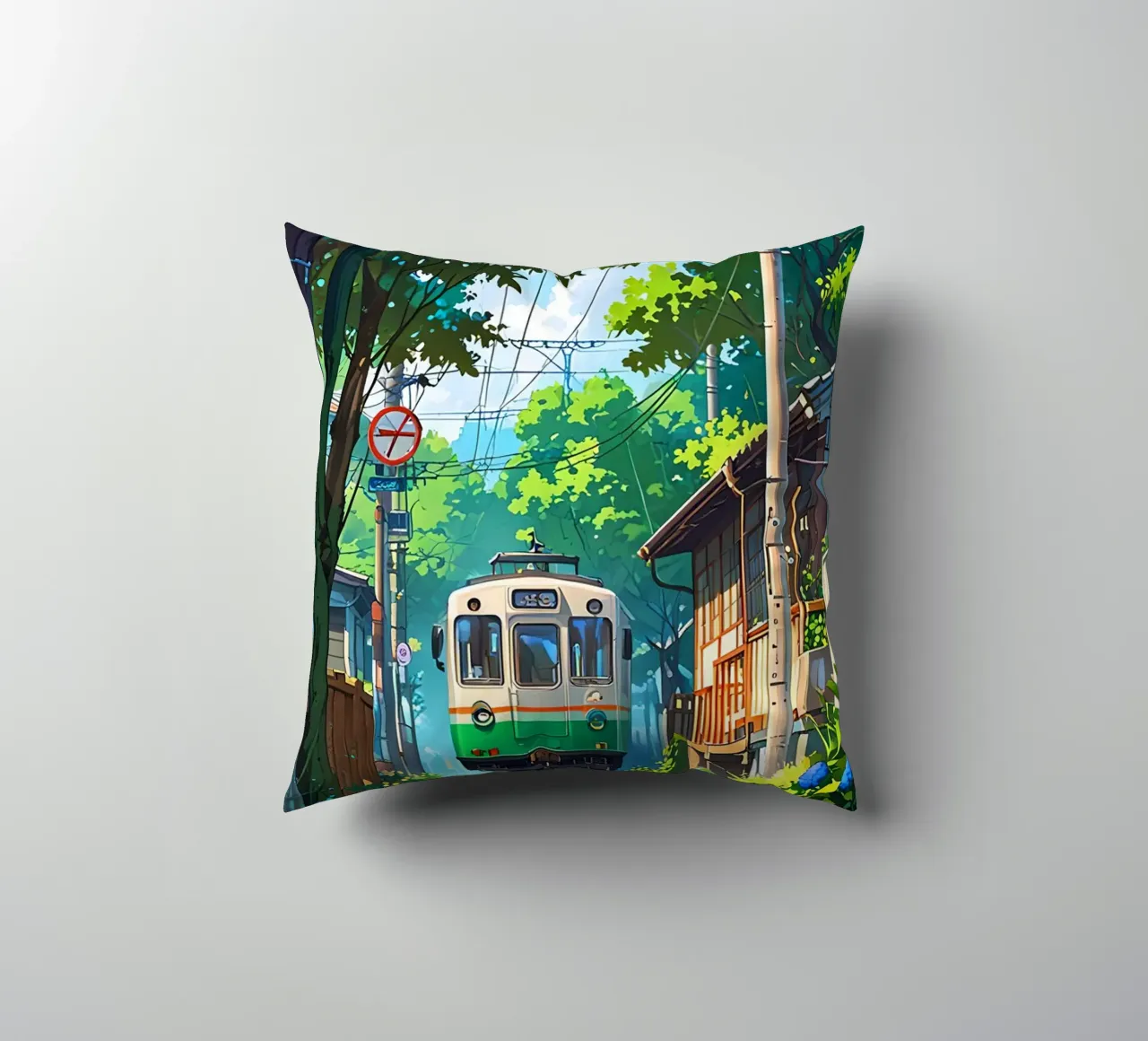 Train With Japan  Vibes cuscino da Jeff Studio