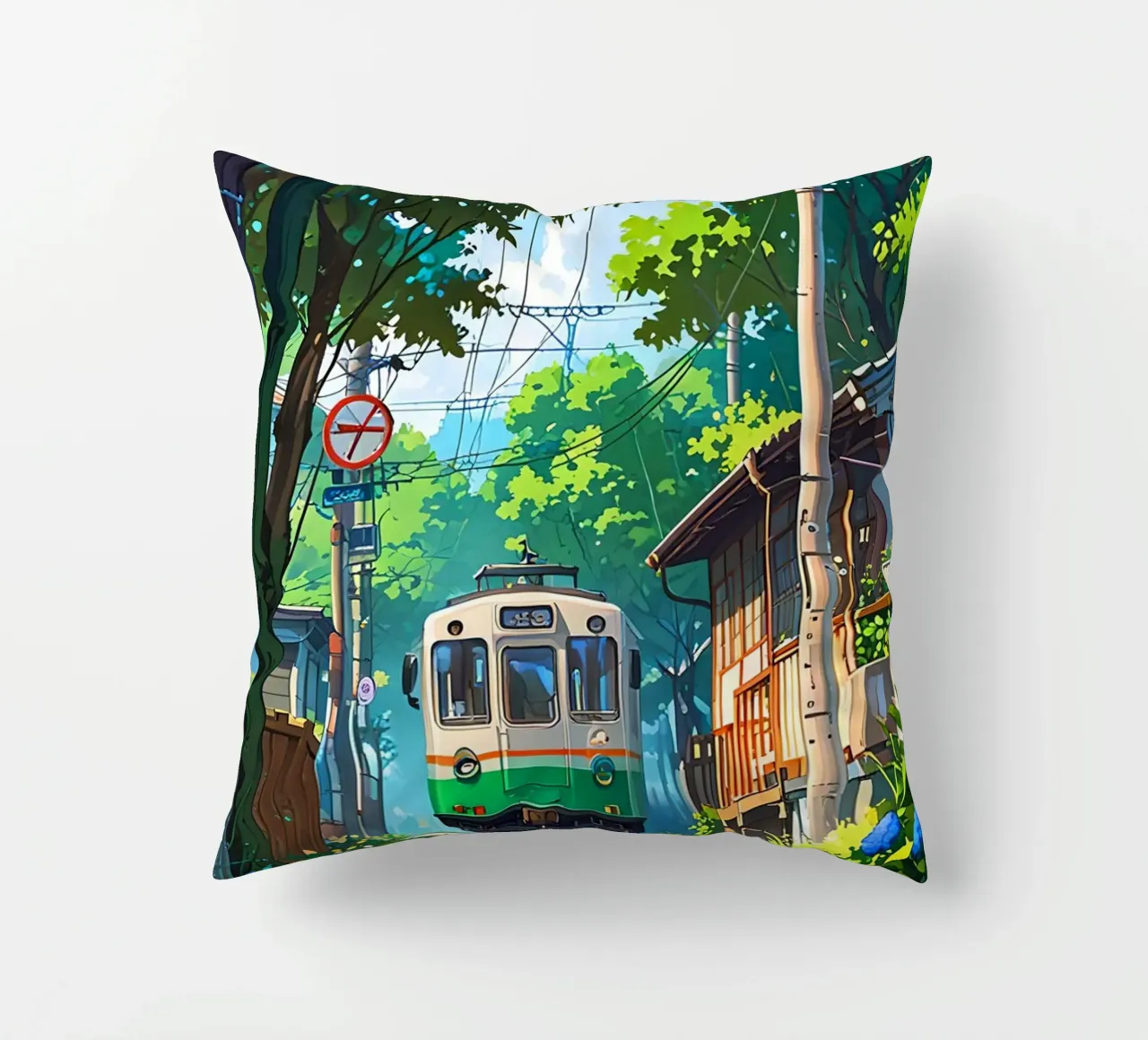 Train With Japan  Vibes cuscino da Jeff Studio