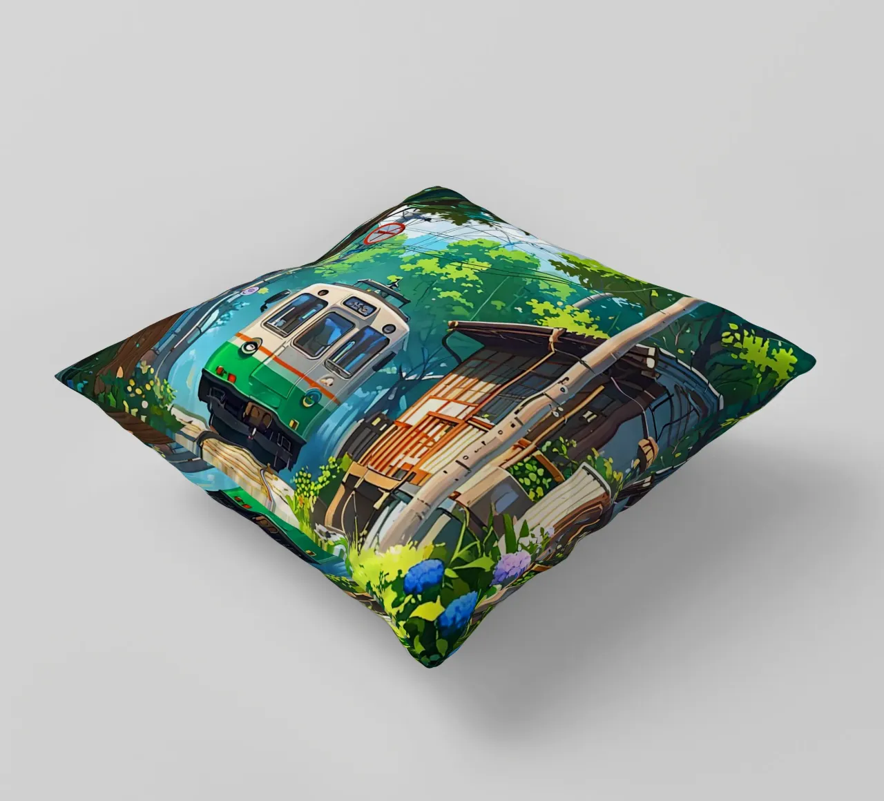 Train With Japan  Vibes cuscino da Jeff Studio