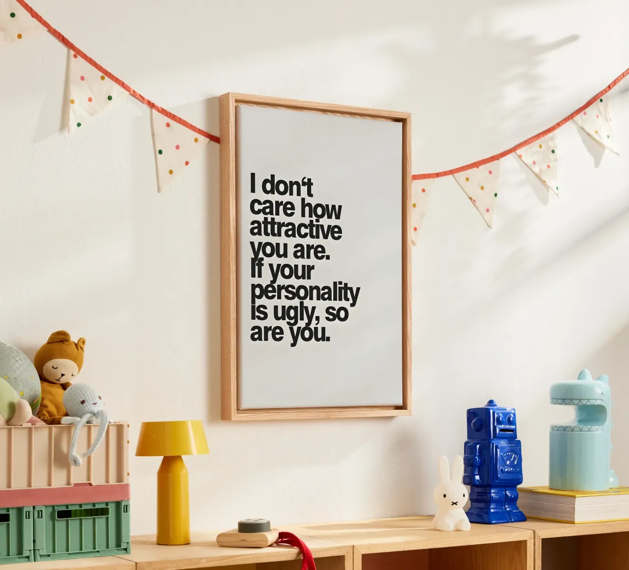 "I don't care how attractive you are". tela con Cornice a cassetta da Type & Tape