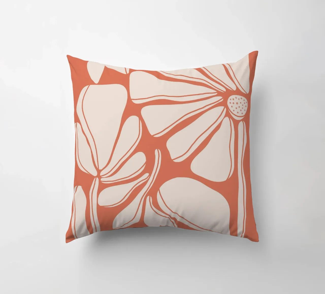 Garden in orange mid century decorative cushion by BAINAI