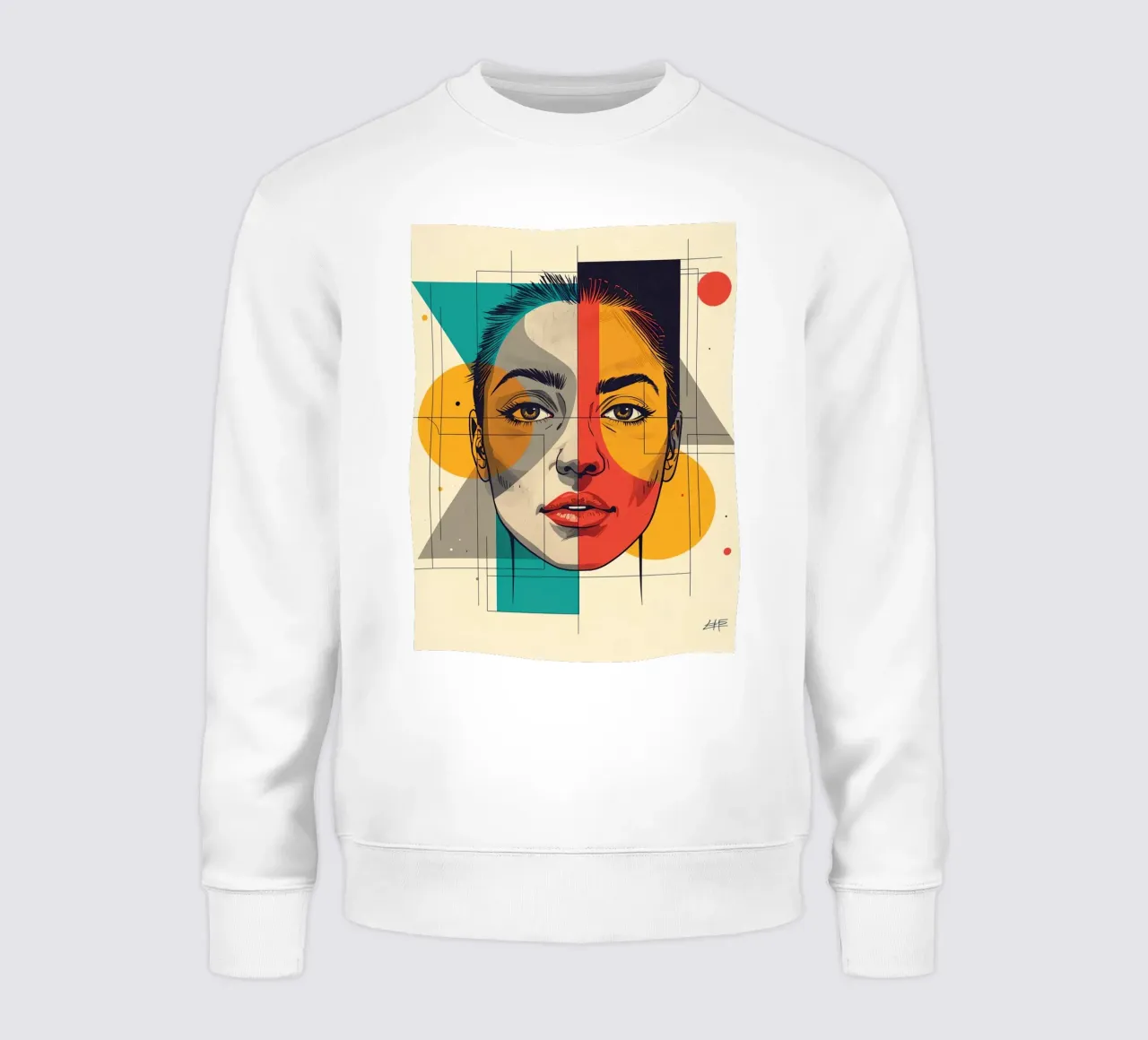 Ritratto geometrico di una donna con schema di colori diviso felpa da DesignDoodle