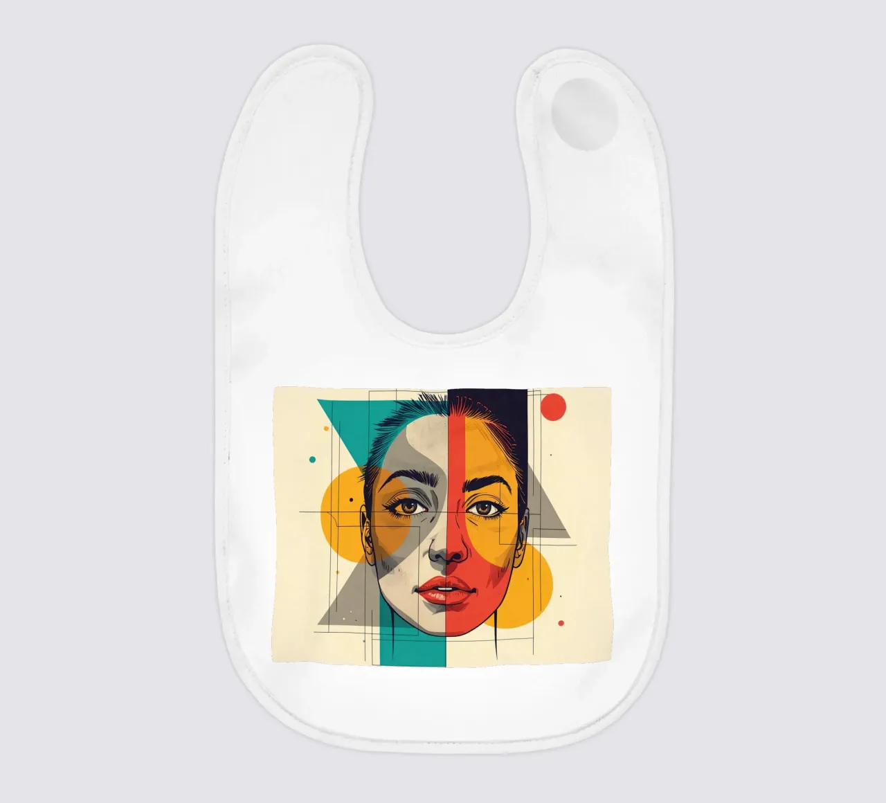 Ritratto geometrico di una donna con schema di colori diviso bavaglino da DesignDoodle