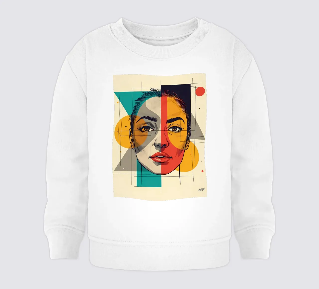 Ritratto geometrico di una donna con schema di colori diviso felpa neonato da DesignDoodle