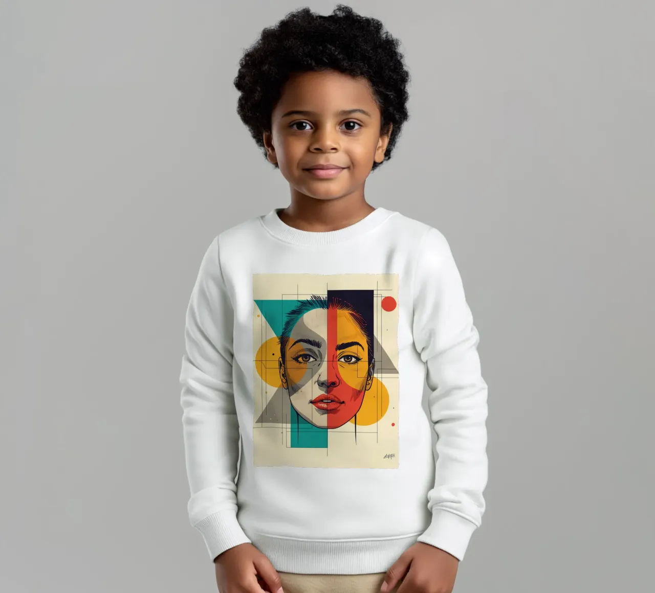 Ritratto geometrico di una donna con schema di colori diviso felpa bambino da DesignDoodle