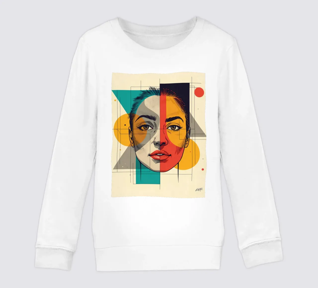 Ritratto geometrico di una donna con schema di colori diviso felpa bambino da DesignDoodle