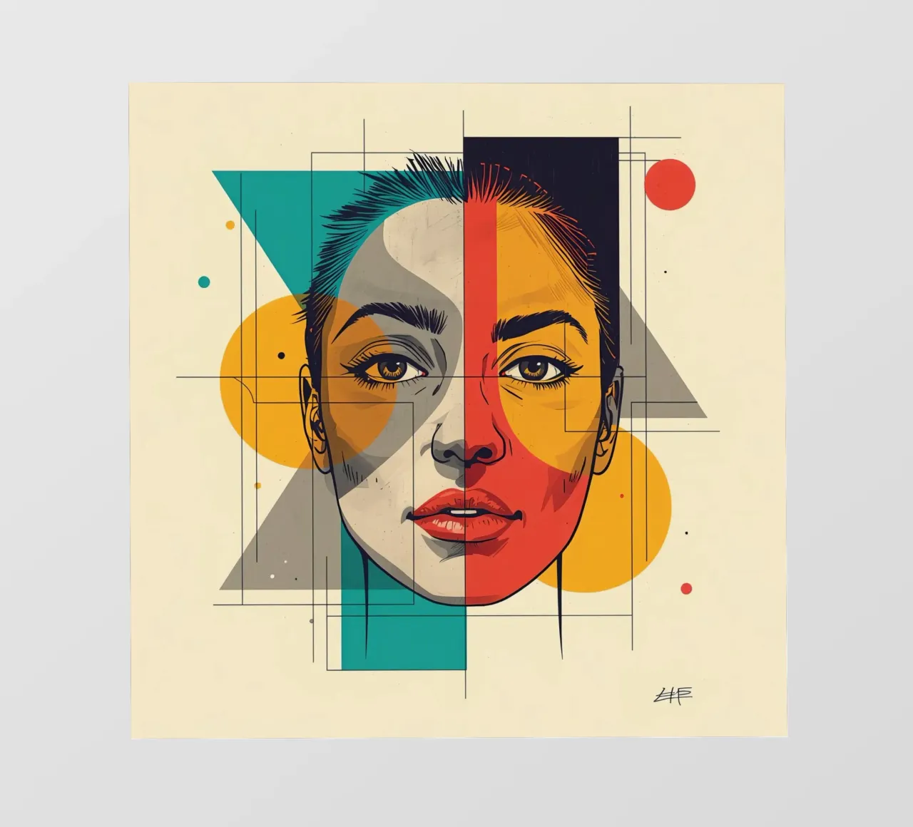 Ritratto geometrico di una donna con schema di colori diviso pellicola backlit da DesignDoodle