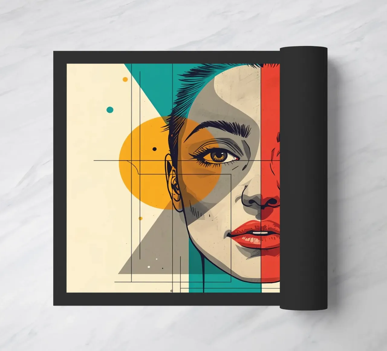 Ritratto geometrico di una donna con schema di colori diviso zerbino da DesignDoodle