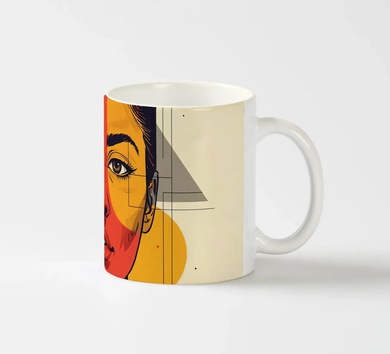Ritratto geometrico di una donna con schema di colori diviso tazza in ceramica da DesignDoodle