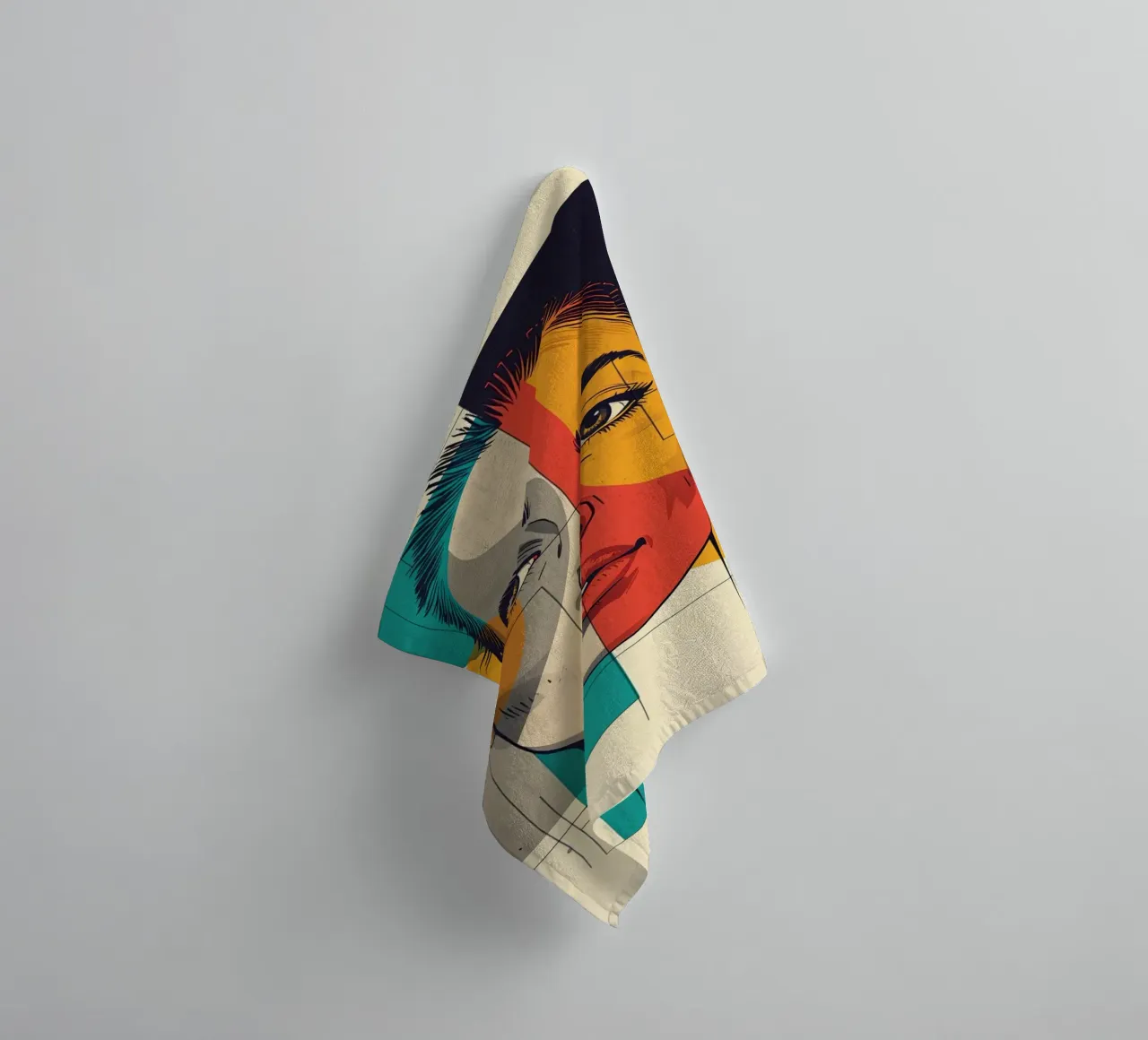 Ritratto geometrico di una donna con schema di colori diviso asciugamano da bagno da DesignDoodle