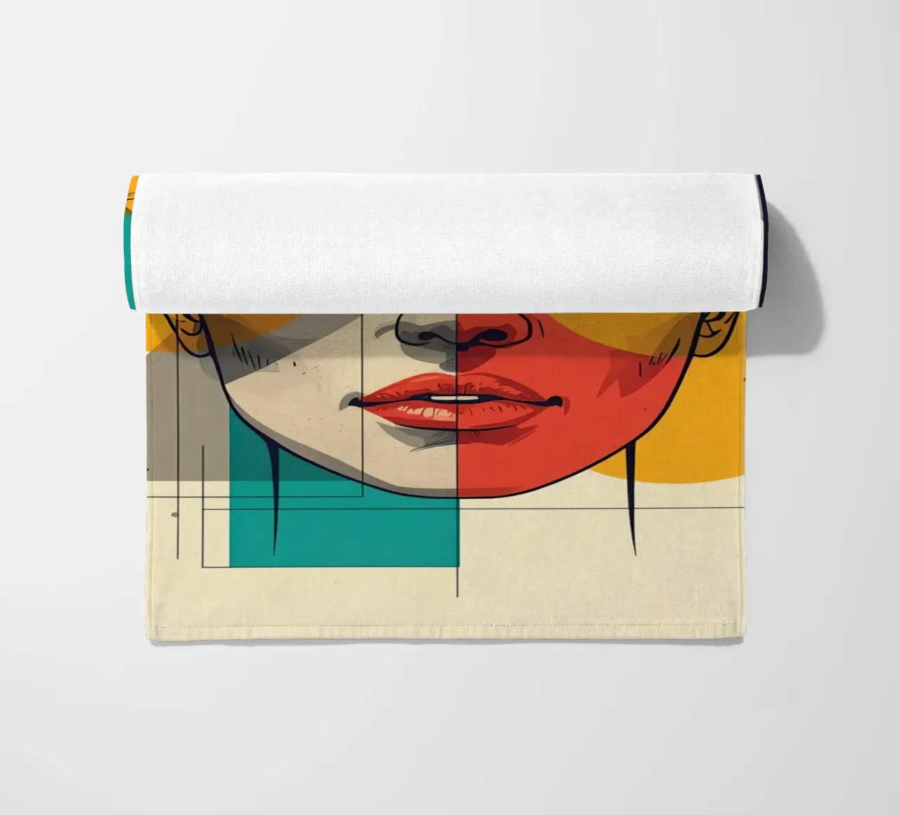 Ritratto geometrico di una donna con schema di colori diviso telo mare da DesignDoodle