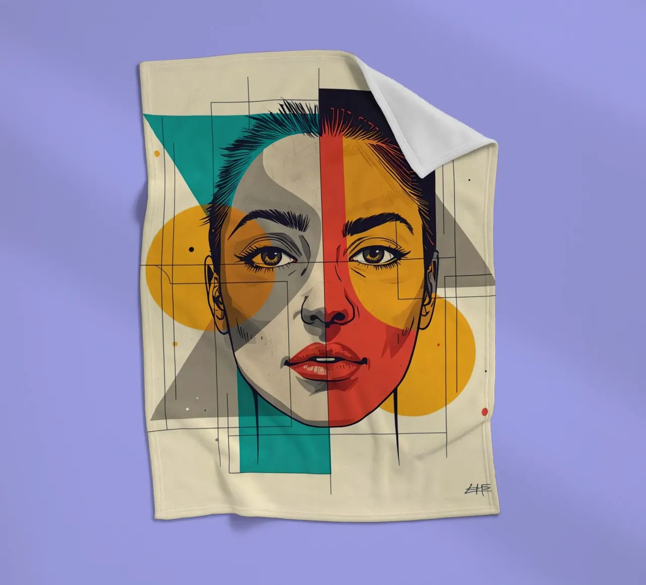 Ritratto geometrico di una donna con schema di colori diviso coperta in pile da DesignDoodle
