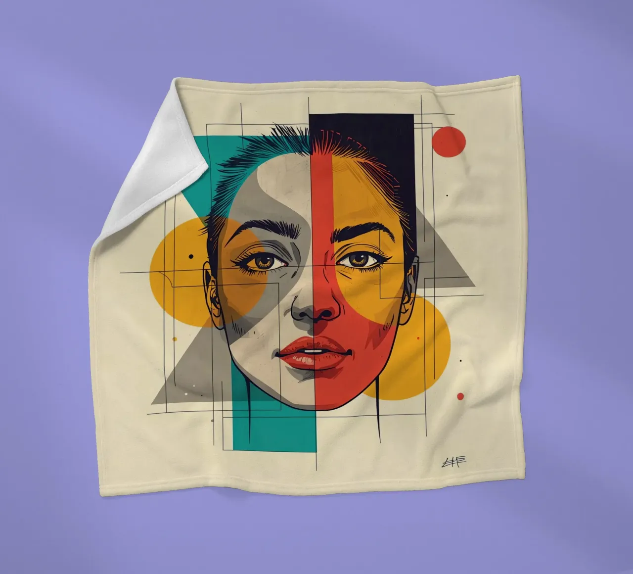 Ritratto geometrico di una donna con schema di colori diviso coperta in pile da DesignDoodle