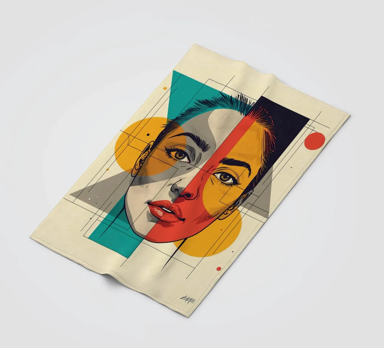 Ritratto geometrico di una donna con schema di colori diviso coperta in pile da DesignDoodle