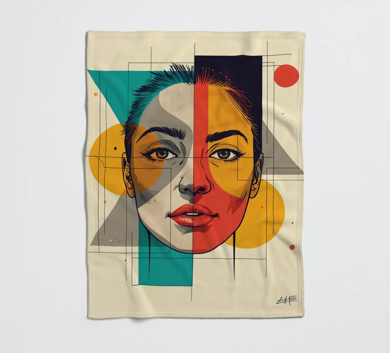 Ritratto geometrico di una donna con schema di colori diviso coperta in pile da DesignDoodle