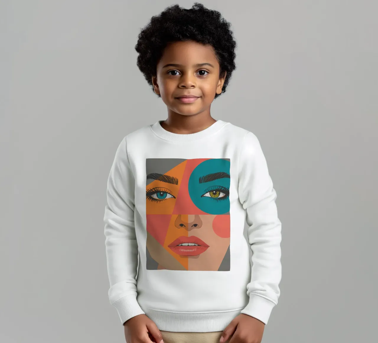 Ritratto geometrico di un volto di donna con colori differenti felpa bambino da DesignDoodle