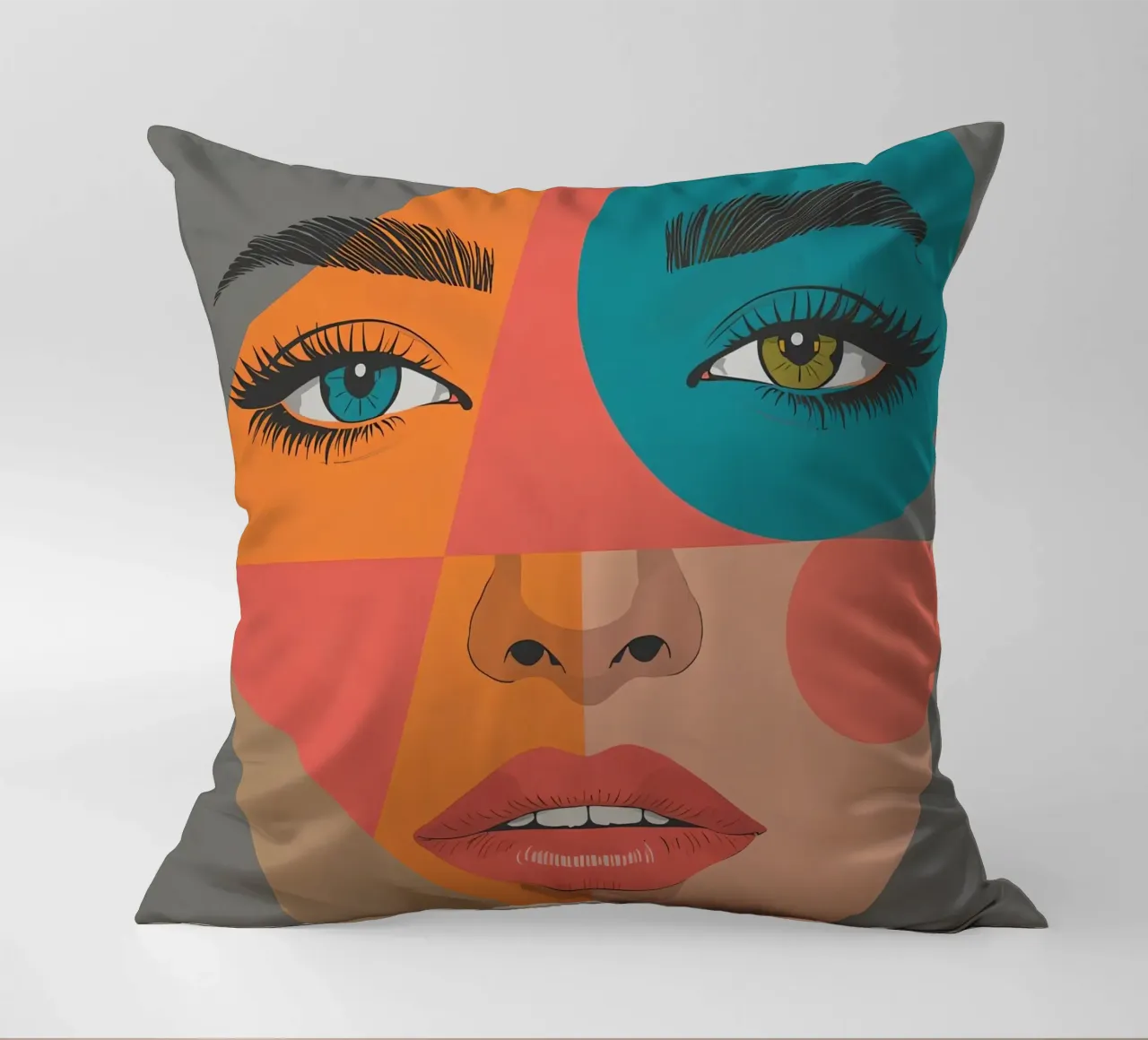 Ritratto geometrico di un volto di donna con colori differenti cuscino da DesignDoodle