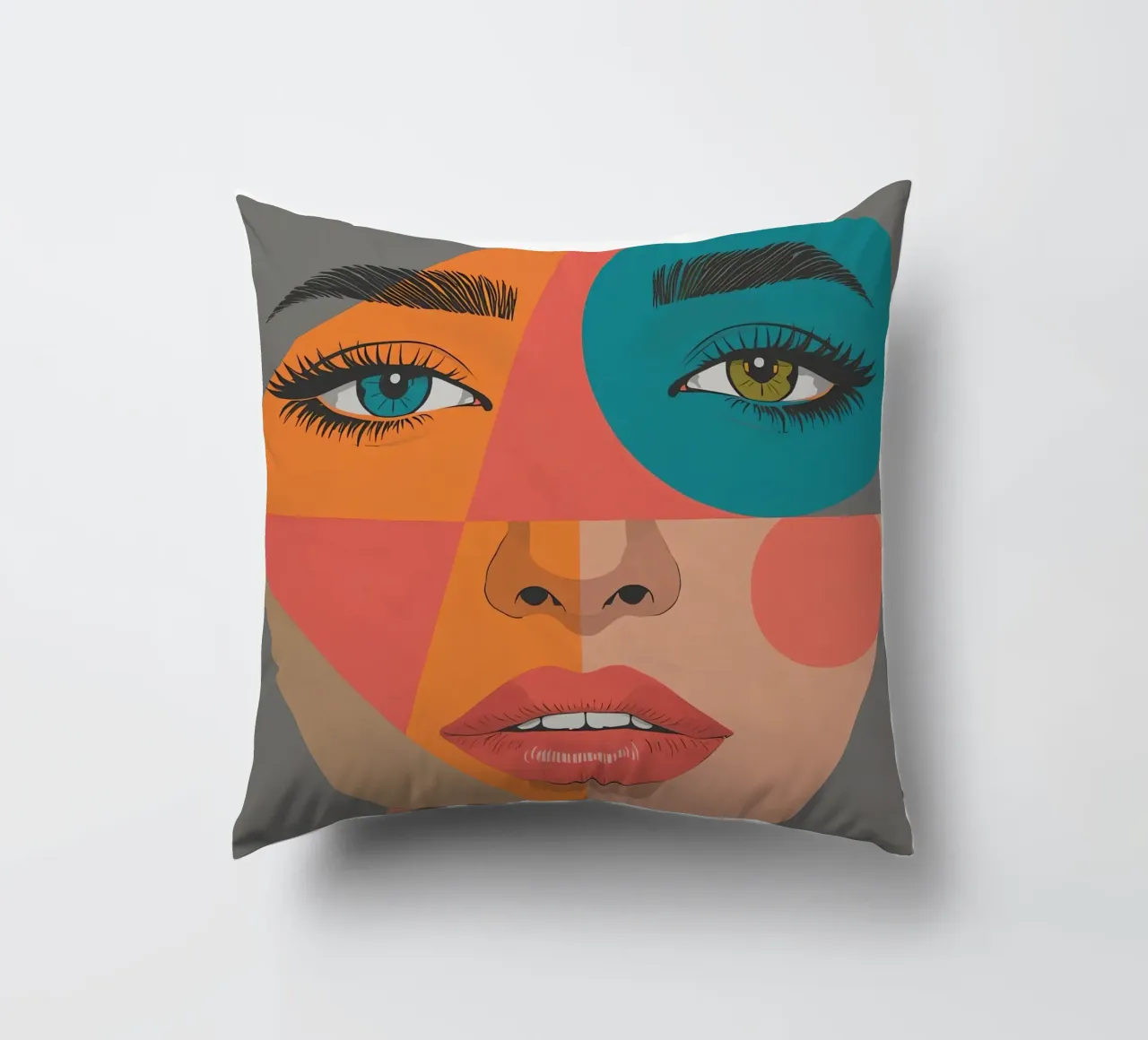 Ritratto geometrico di un volto di donna con colori differenti cuscino da DesignDoodle