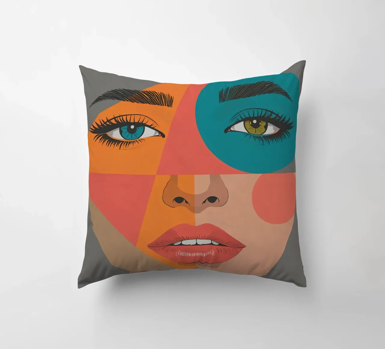 Ritratto geometrico di un volto di donna con colori differenti cuscino da DesignDoodle