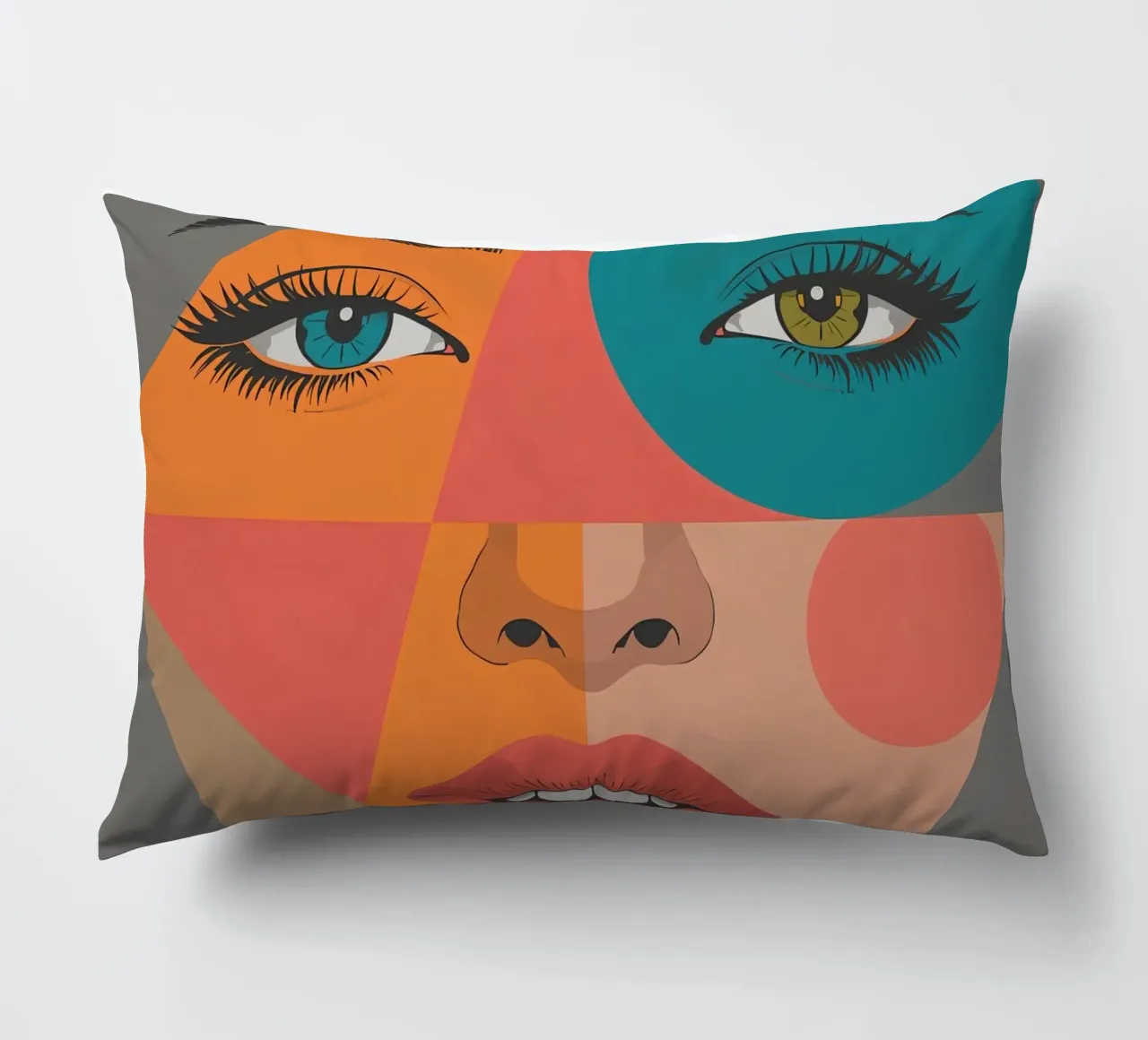 Ritratto geometrico di un volto di donna con colori differenti cuscino da DesignDoodle