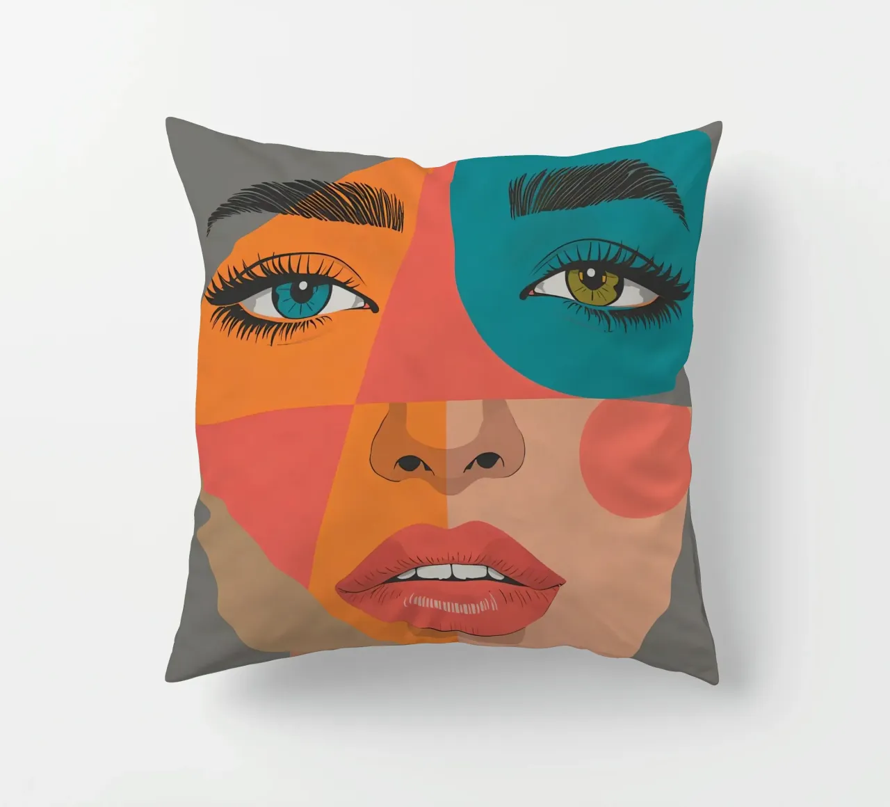 Ritratto geometrico di un volto di donna con colori differenti cuscino da DesignDoodle