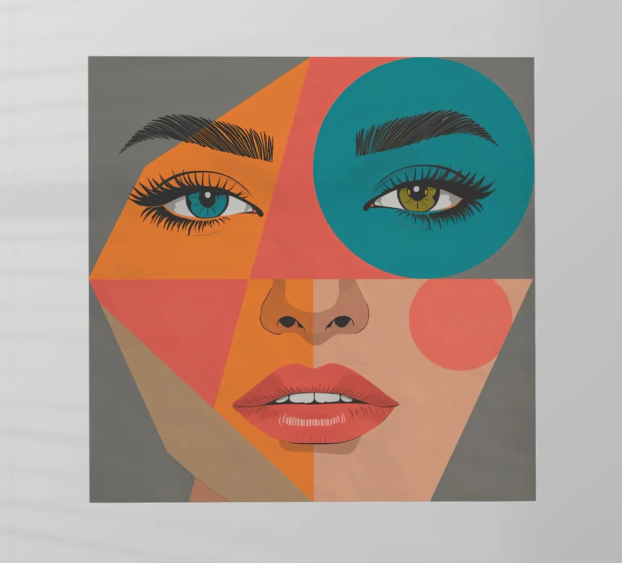 Ritratto geometrico di un volto di donna con colori differenti pellicola backlit da DesignDoodle
