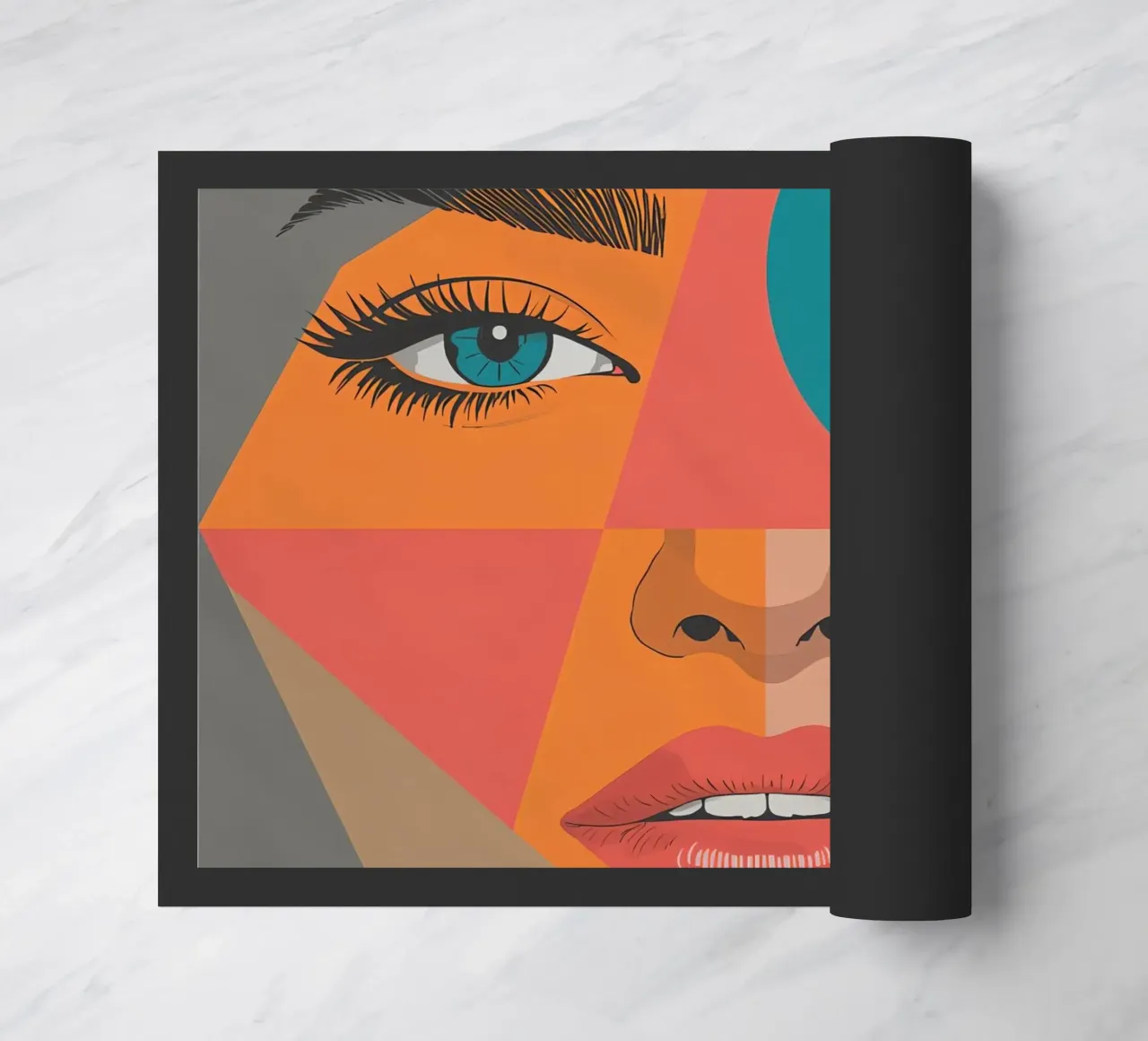 Ritratto geometrico di un volto di donna con colori differenti zerbino da DesignDoodle