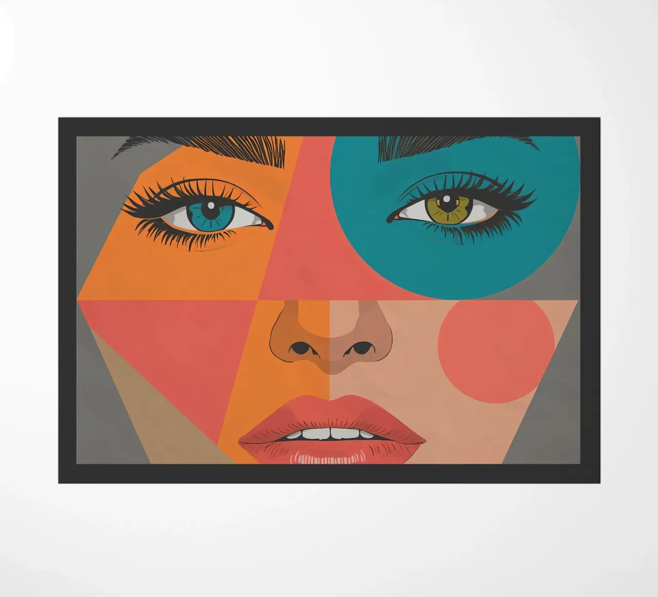 Ritratto geometrico di un volto di donna con colori differenti zerbino da DesignDoodle