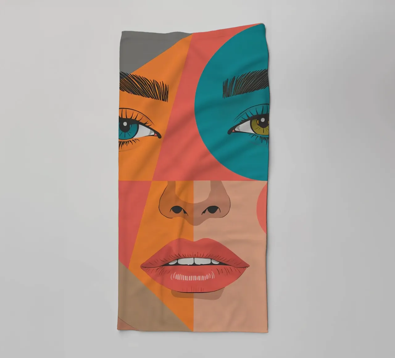 Geometric Portrait of Woman's Face with Differently Colored towel by DesignDoodle