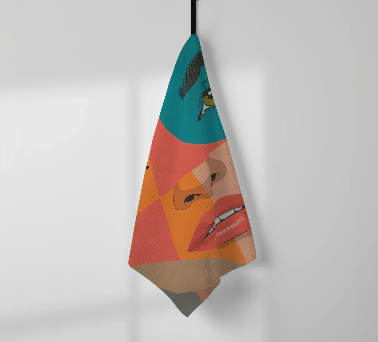 Ritratto geometrico di un volto di donna con colori differenti canovaccio da cucina da DesignDoodle