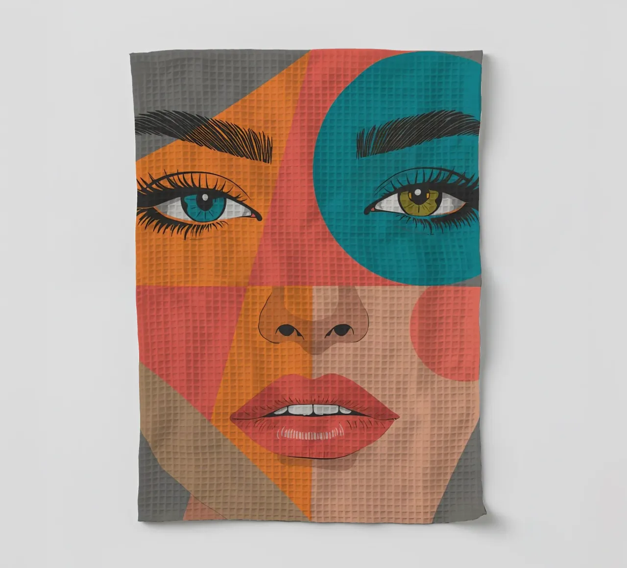 Ritratto geometrico di un volto di donna con colori differenti canovaccio da cucina da DesignDoodle