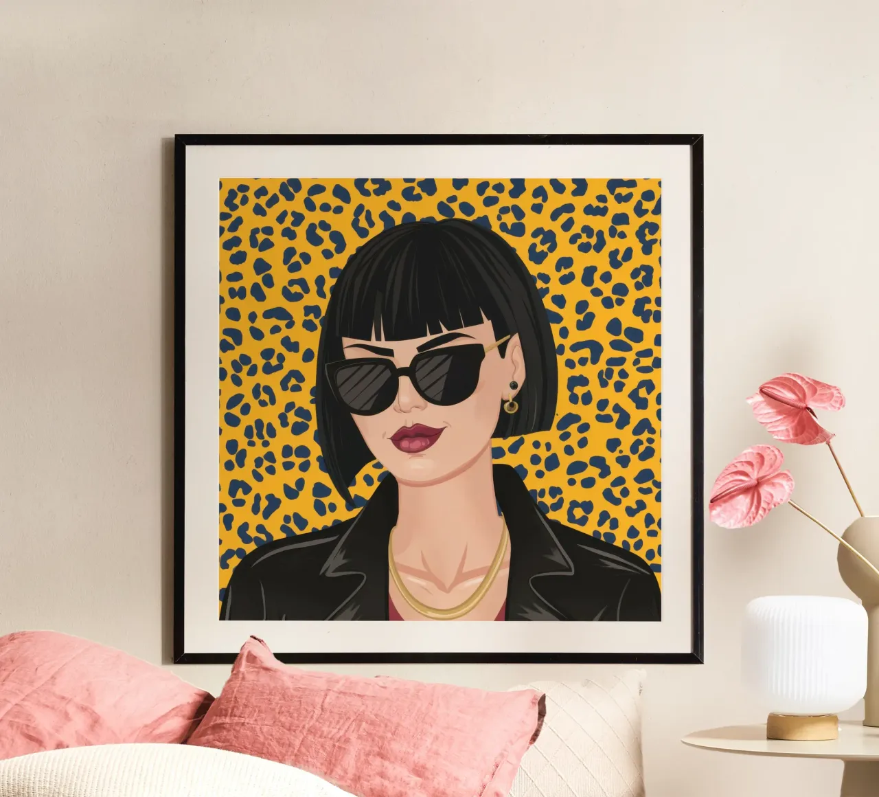 Attitudine al leopardo poster con telaio in alluminio da Luna Aura
