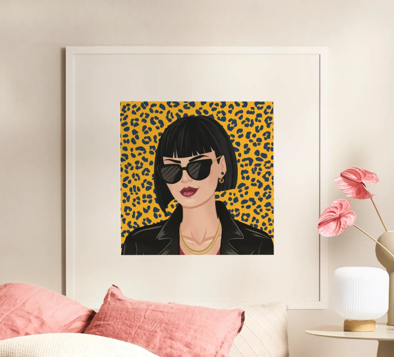 Attitudine al leopardo poster con telaio in alluminio da Luna Aura