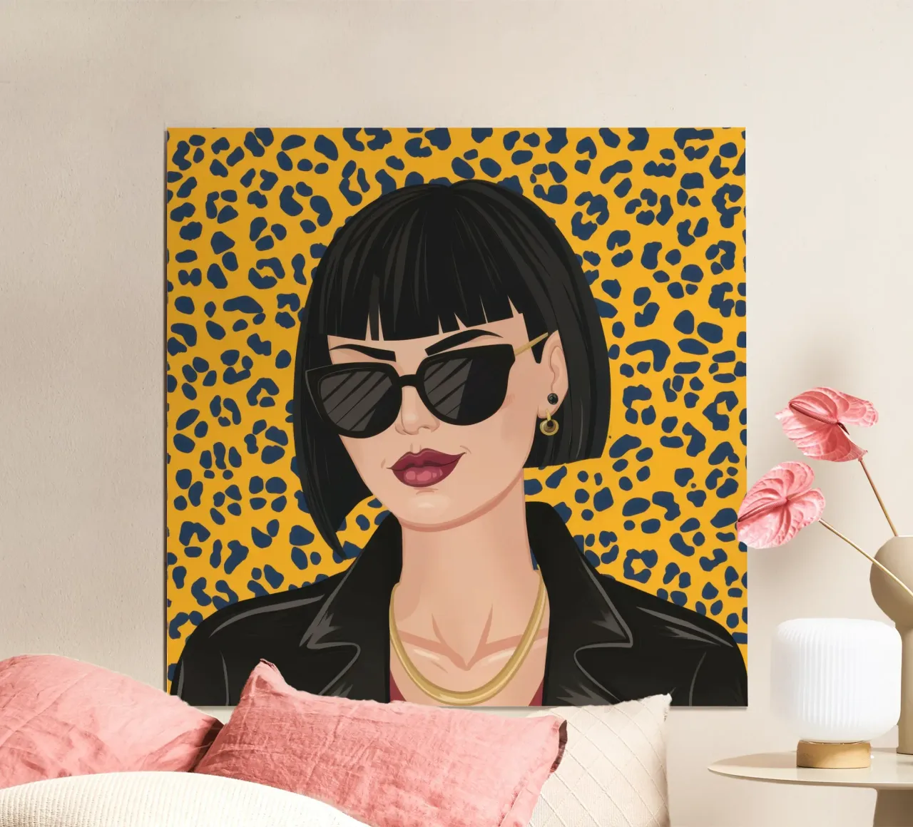 Attitudine al leopardo poster con telaio in alluminio da Luna Aura