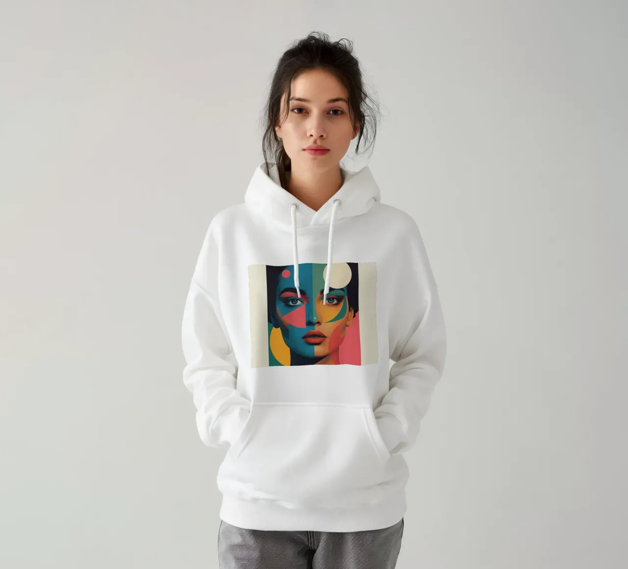 Ritratto di donna geometrica moderna con schema di colori diviso felpa con cappuccio da DesignDoodle